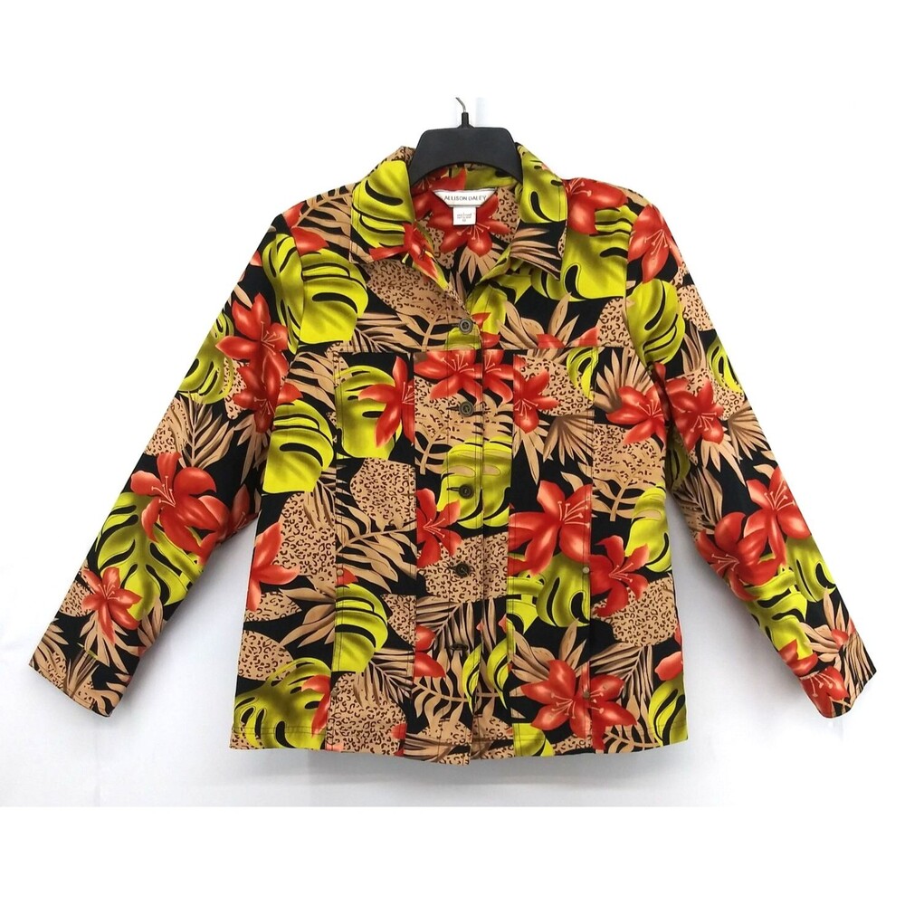 Allison Daley Shirt/Jacket Women Size 12 Multicolor Tropical Hawaiian Button Up